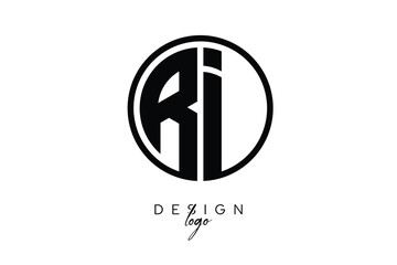 RI Circular Monogram Logo Modern Black & White Emblem for Luxury Branding & Elegant Visual Identity