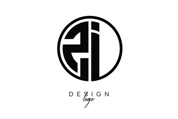ZI Circular Monogram Logo Modern Black & White Emblem for Luxury Branding & Elegant Visual Identity