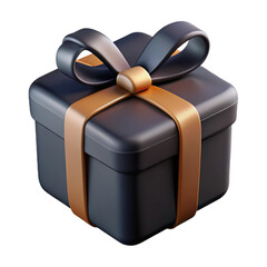 Dark gift box with gold ribbon isolated on transparent background