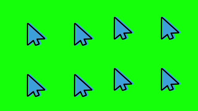 Pack of eight blue mouse pointer cursors with different click, select, idle states and animations. Set of arrows for user interface for web design and navigation isolated on a transparent background.