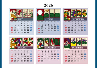 2026年7月～12月の花札カレンダー 日本の祝日表記は無し