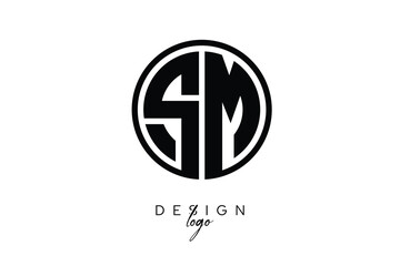 SM Circular Monogram Logo Modern Black & White Emblem for Luxury Branding & Elegant Visual Identity