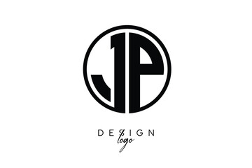 JP Circular Monogram Logo Modern Black & White Emblem for Luxury Branding & Elegant Visual Identity