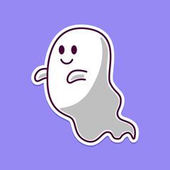 Cute Ghost Cartoon Vector, Halloween Character, Spooky Icon for Sticker or Poster