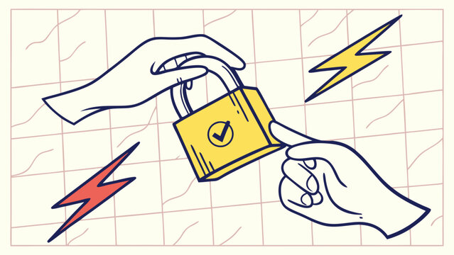 Handing over a padlock security safety transfer protection secure data protection online safety digital security internet security cybersecurity privacy confidential transaction agreement deal contra.