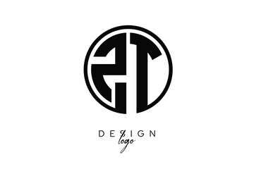 ZT Circular Monogram Logo Modern Black & White Emblem for Luxury Branding & Elegant Visual Identity