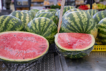 Fresh watermelon for sale at a market in Belgrade.