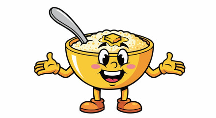 National grits for breakfast day september 2nd vector cartoon breakfast porridge bowl with butter and spoon character mascot vector illustration design food