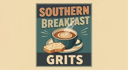 National grits for breakfast day september 2nd vector southern breakfast grits with coffee cup vector illustration for vintage style food menu and recipe design