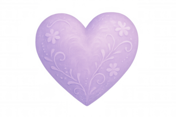 Purple heart featuring a floral decoration, isolated on a transparent background, ideal for valentine's day projects