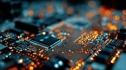 Obraz premium Abstract, Close up at electronic circuits, we see the technology of the mainboard, which is the important background of the computer. (logic board,cpu motherboard,Main board,system board,mobo)
