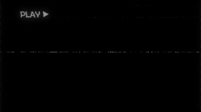 Vintage VHS Tape Play Overlay with Static Distortion, VHS Play Button with Distorted Static Lines Animation