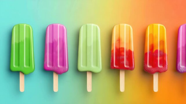 An array of colorful ice cream popsicles with various fruit flavors, perfect for summer parties or events.