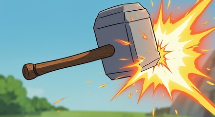 Animated hammer impact explosion illustration