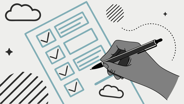 Checklist Hand Filling Out Form Survey Questionnaire To Do List Tick Boxes Checkmarks Paperwork Business Concept Office Supplies Planning Organization Task Management Assessment Approval Feedback Gra.