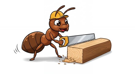 Ant cartoon illustration sawing wood education illustration childrens content