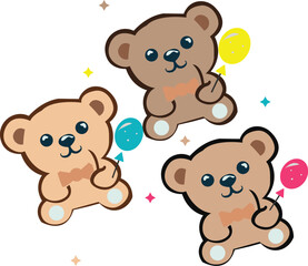 Three teddy bears with balloons