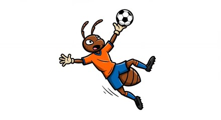 Obraz premium Ant goalkeeper catching soccer ball cartoon illustration