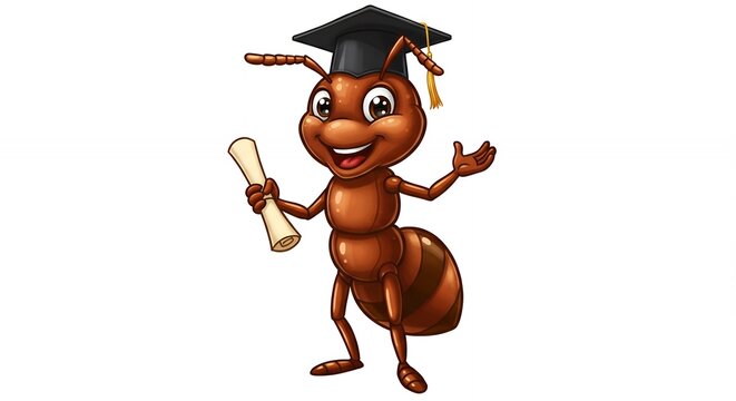 Ant graduation cartoon character illustration - Powered by Adobe