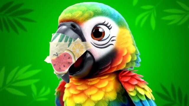 Cartoon parrot with fruit