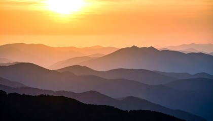 Sunset over layered mountains. (2)