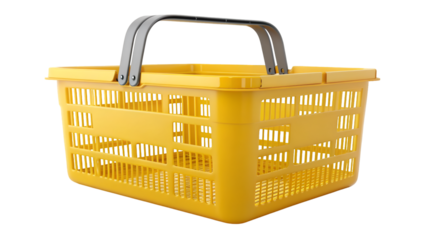 empty shopping basket Yellow plastic basket isolated on transparent background PNG