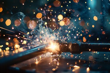Industrial welding sparks in motion, cinematic lighting, engineering mood.