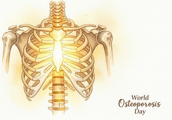 Illustration of Human Skeleton Highlighting Chest Area for World Osteoporosis Day