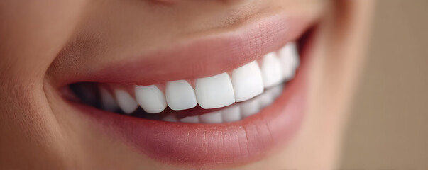Obraz premium A close-up image of a person smiling with bright, white teeth, showcasing dental health and happiness. Perfect for wellness and dental care themes.