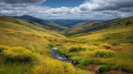 Naklejka premium Wildflower valley landscape view