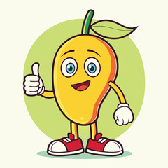 Cartoon mango character giving thumbs up in circle