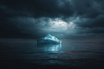 Iceberg in stormy seas at night