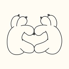 Two abstract cats sitting face to face, forming a heart shape with their paws.
