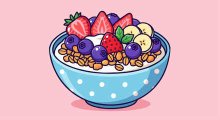 National day of macadamia nut september 4th vector delicious fruit and granola bowl with yogurt vector illustration for healthy breakfast concept design