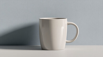 Obraz premium Minimal matte-finished ceramic mug centered on soft light-grey backdrop, even studio lighting for subtle shadows, clean modern with ample space