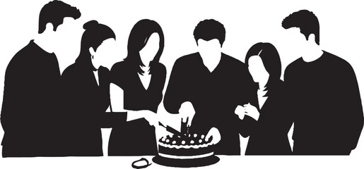 Group Celebration Cake Cutting Silhouette Vector Art
