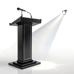Elegant Black Podium with Microphone and Spotlight:  Professional Conference Presentation Stage.