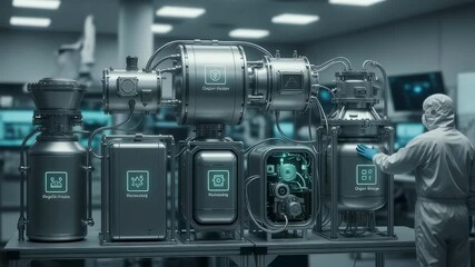 Laboratory setting showcasing modular oxygen extraction reactor components arranged for ease of maintenance and rapid deployment in lunar missions.