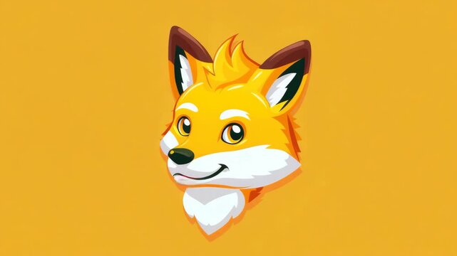 A cartoon fox with a yellow face. The fox is smiling and has a tongue sticking out. The background is yellow