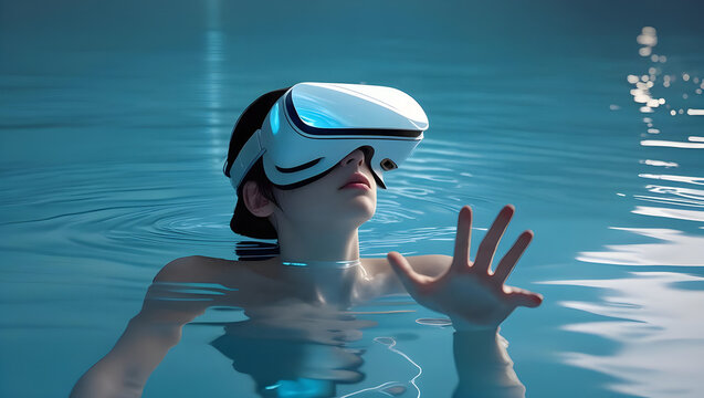 Chromatic Immersion, A Human Emerging from Shiny Liquid Metal Wearing Futuristic Glasses - Powered by Adobe