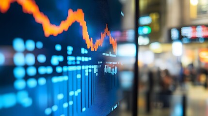 Close-up of a  market display showing fluctuating data.