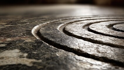 Close-up of a textured stone surface with concentric grooves