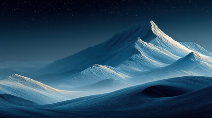 Mountain range with snow-covered peaks and ridges under a blue sky.