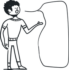 A cartoon man or young guy says something.