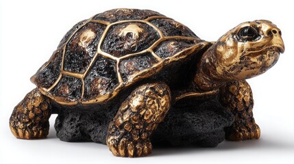 Obraz premium Golden Turtle Figurine: A symbol of longevity and prosperity, this gleaming turtle rests on dark soil, representing earth and stability.