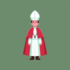 Flat Vector Illustration of Pope in Traditional Papal Robe