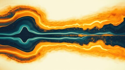 Abstract design featuring vibrant orange and teal waves against a soft background.