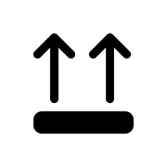 Two upward pointing arrows above a horizontal bar indicating package handling instructions for directionality