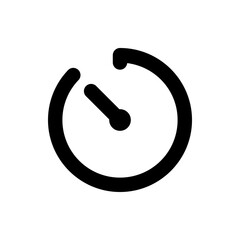 Black outline of a timer with a short hand indicating time passing against a white background design element