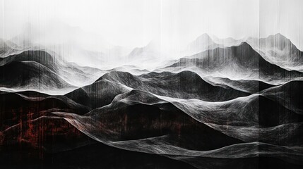 Abstract monochrome landscape with flowing lines and soft gradients.